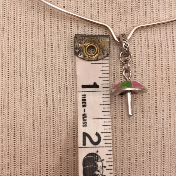 Pink & Green Enamel Umbrella Charm Silvertone - Picture 7 of 8